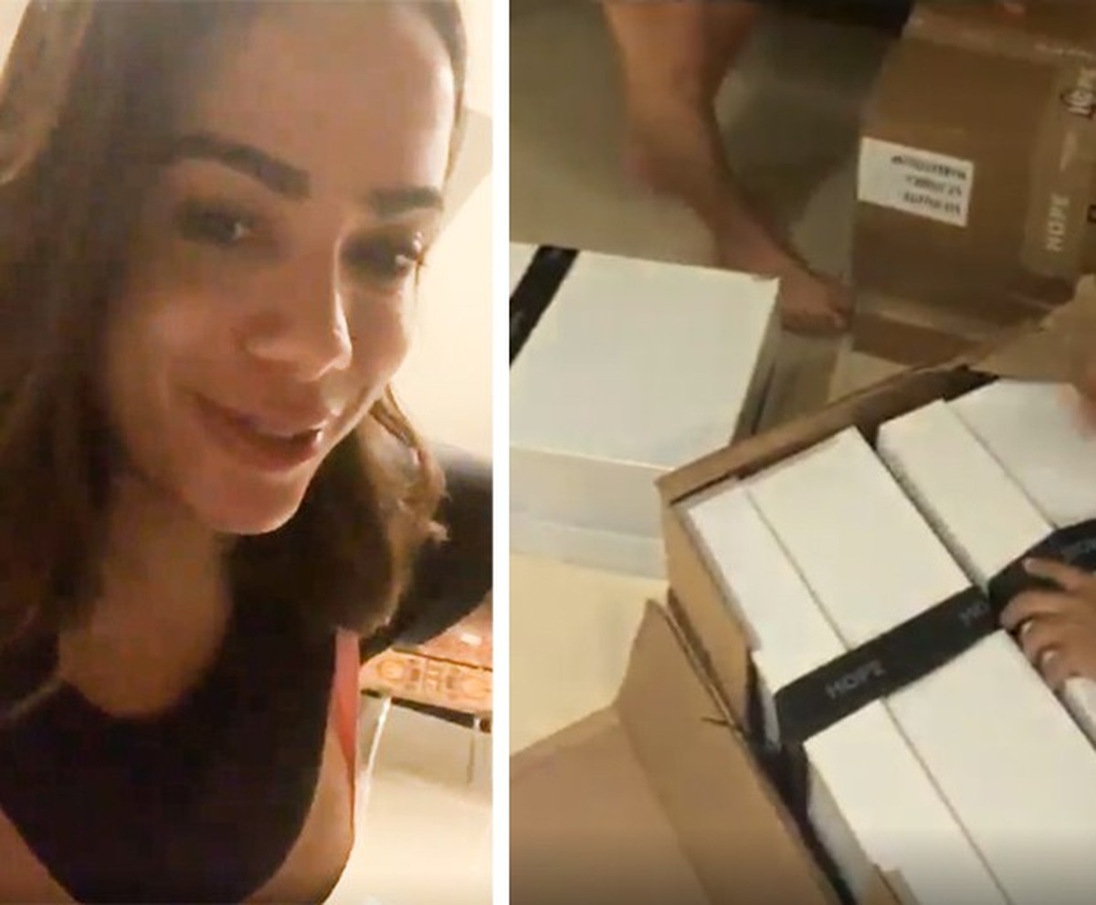 Anitta se surpreende ao ganhar peças de lingerie de presente e comemora em vídeos Uma para