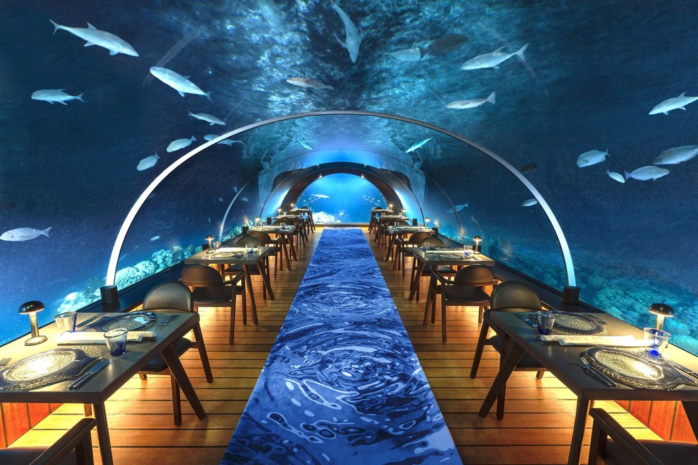 Ithaa Undersea Restaurant – Maldivas — Foto: Divulgação
