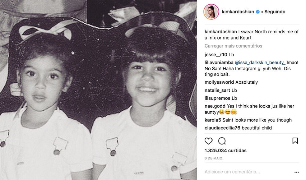 Kim Kardashian fala da semelhança entre ela, Kourtney e a filha, North West (Foto: Reprodução/Instagram) — Foto: Vogue