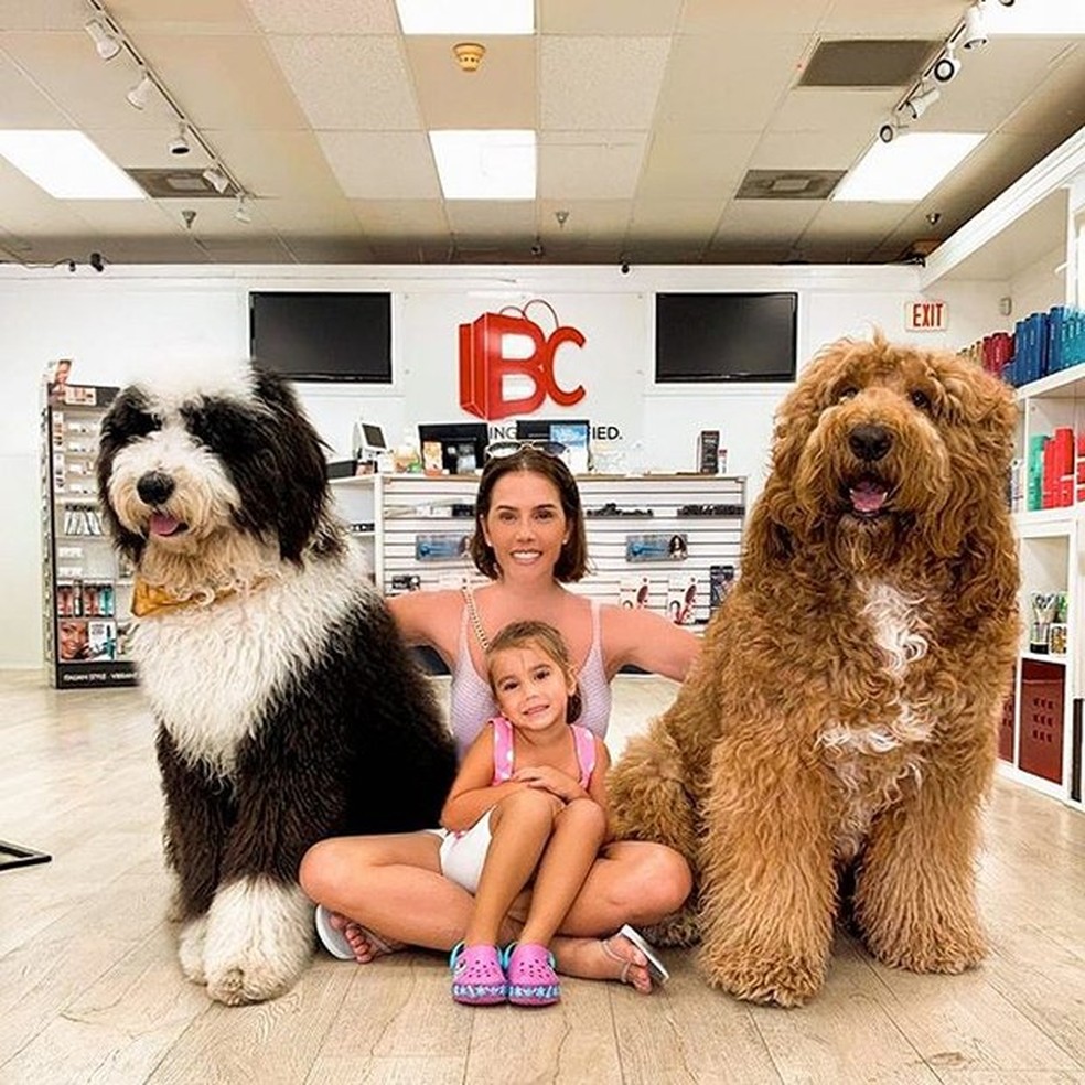 Deborah Secco e a filha, Maria Flor, posam com cães (Foto: Reprodução/Instagram) — Foto: Vogue