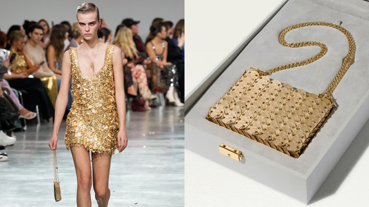Rabanne apresenta bolsa de ouro 18 quilates em desfile na semana