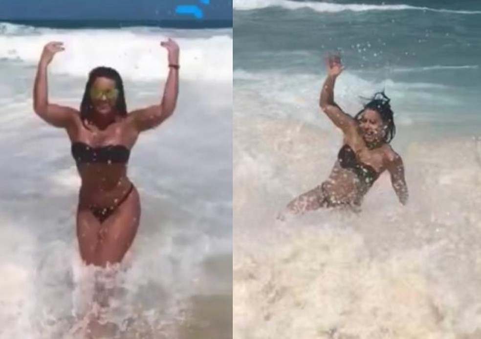 Expectativa x realidade: Vivi Araújo mostra caldo após fotos sexy no mar (Foto: Reprodução/Instagram) — Foto: Vogue