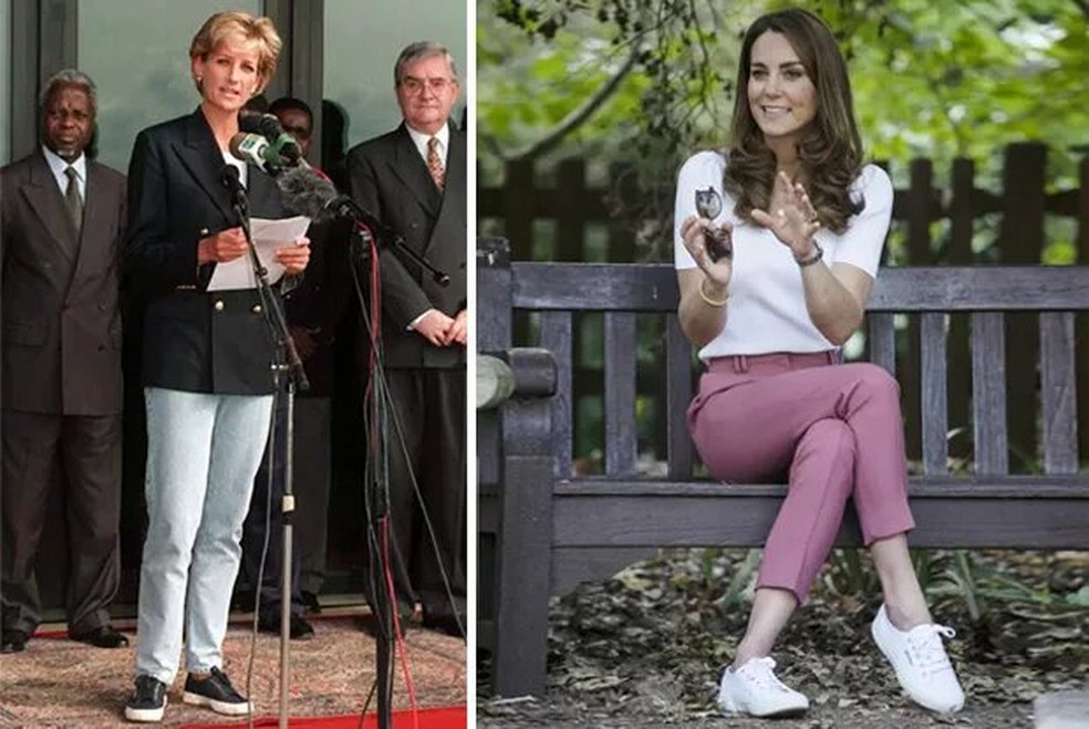 Kate Middleton e Princesa Diana usando tênis Superga — Foto: Getty Images