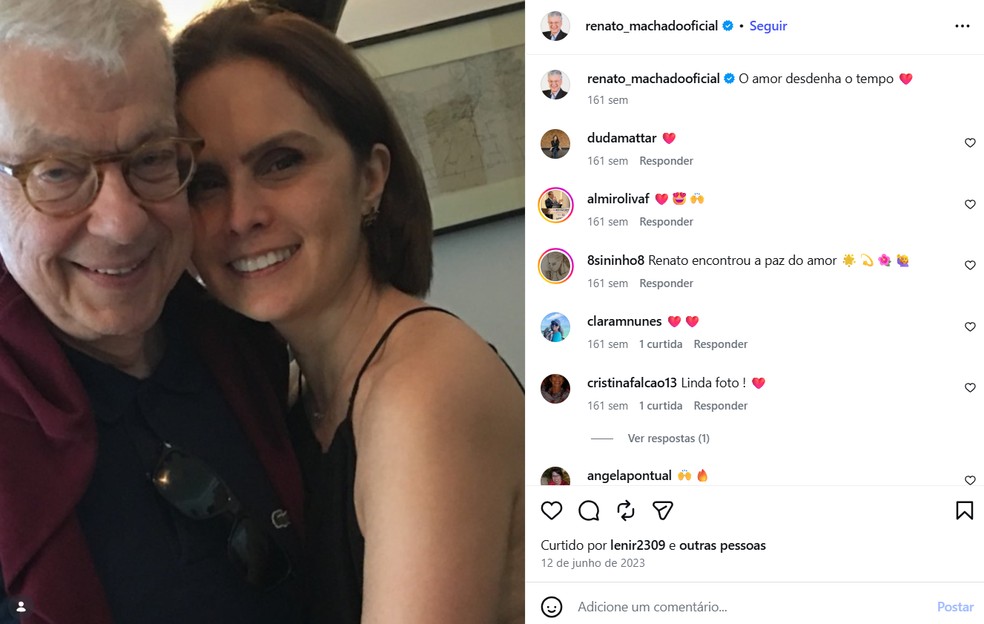 Post de Renato Machado ao lado de Mônica Morel em 2023 — Foto: Reprodução/Instagram