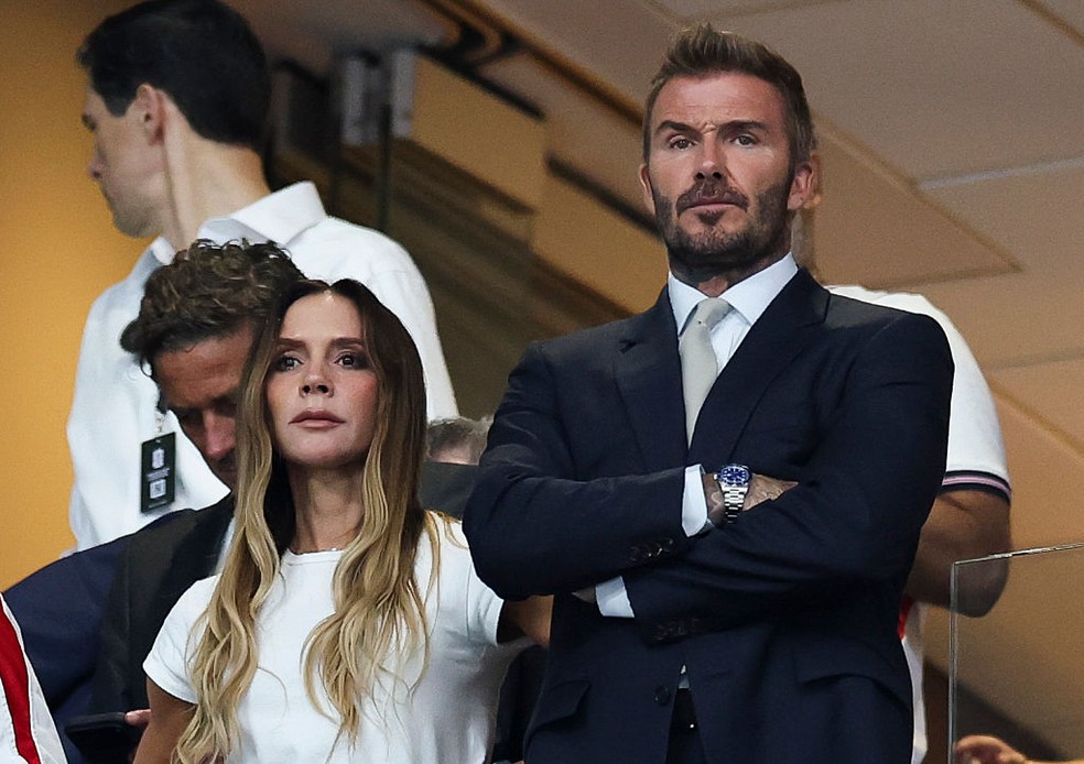Família Beckham no jogo da Inglaterra x Argentina — Foto: GettyImages