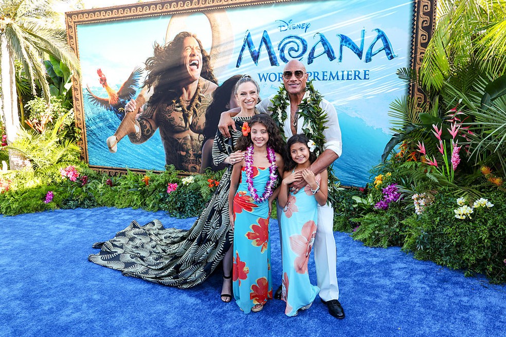 Lauren Hashian, Jasmine Johnson, Dwayne Johnson e Tiana Johnson — Foto: GettyImages