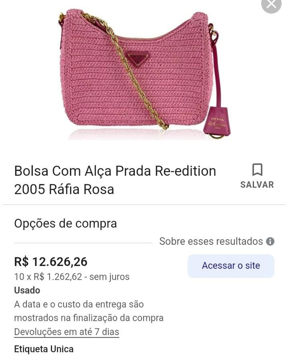 Bolsa Prada Re-edition Ráfia Rosa — Foto: Reprodução/Etiqueta Única
