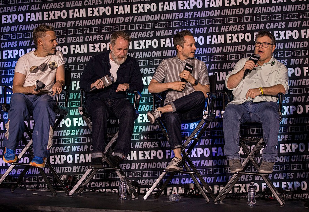 Dominic Monaghan, Billy Boyd, Elijah Wood e Sean Astin — Foto: GettyImages