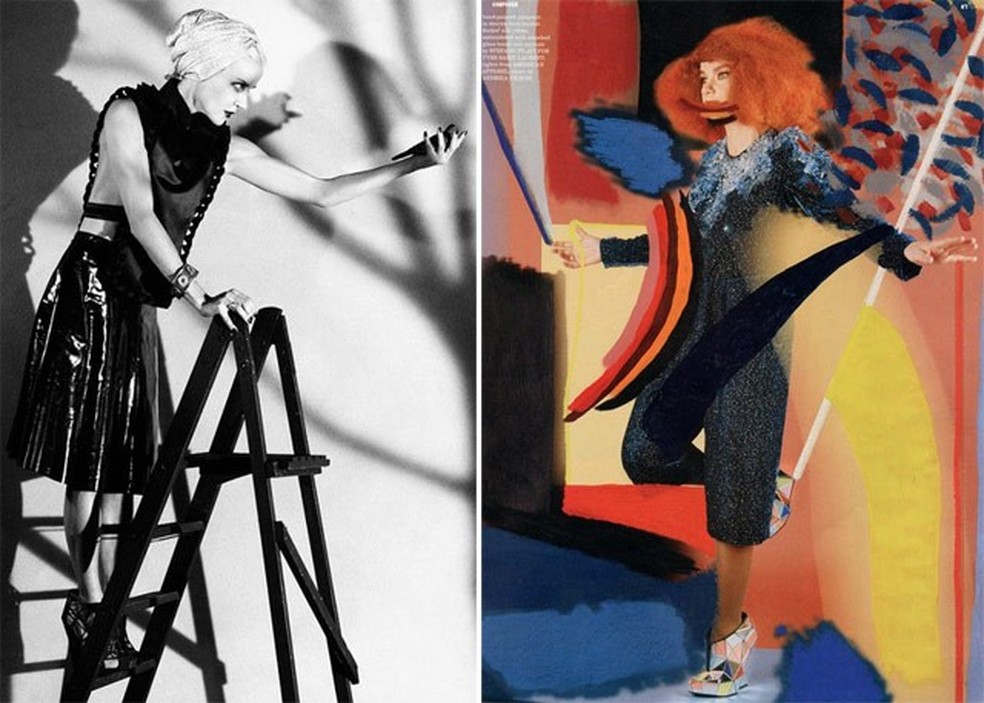 Daphne Guinness (na Zoo Magazine) e Björk (na Dazed & Confused) com os Invisible shoes (Foto: Reprodução) — Foto: Vogue