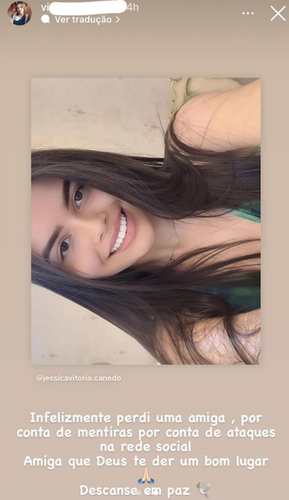 Amigos lamentam morte de Jéssica Vitória — Foto: Reprodução/Instagram