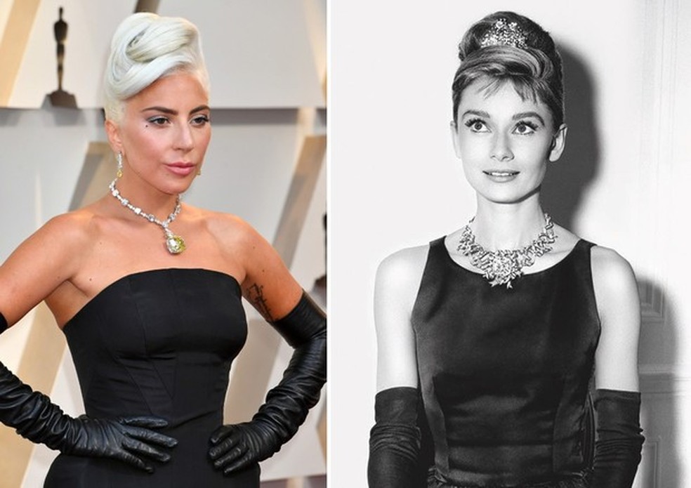 Lady Gaga e Audrey Hepburn (Foto: Getty Images e Reprodução) — Foto: Vogue