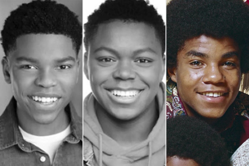Judah Edwards e Rhyan Hill como Tito Jackson — Foto: Cortesia da Lionsgate; Arquivos Michael Ochs/Getty