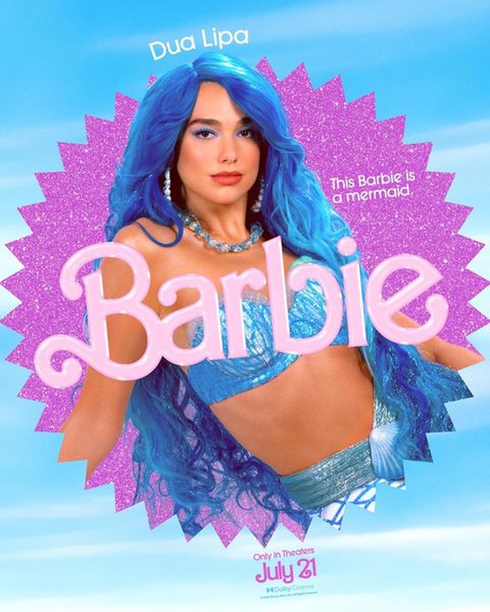 Dua Lipa em sua primeira imagem como Barbie Sereia — Foto: Divulgação