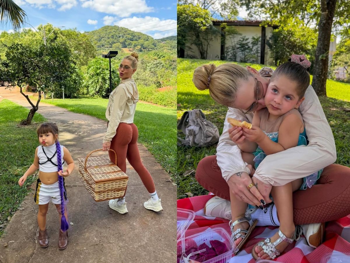 Virginia curte feriado com piquenique ao lado dos filhos