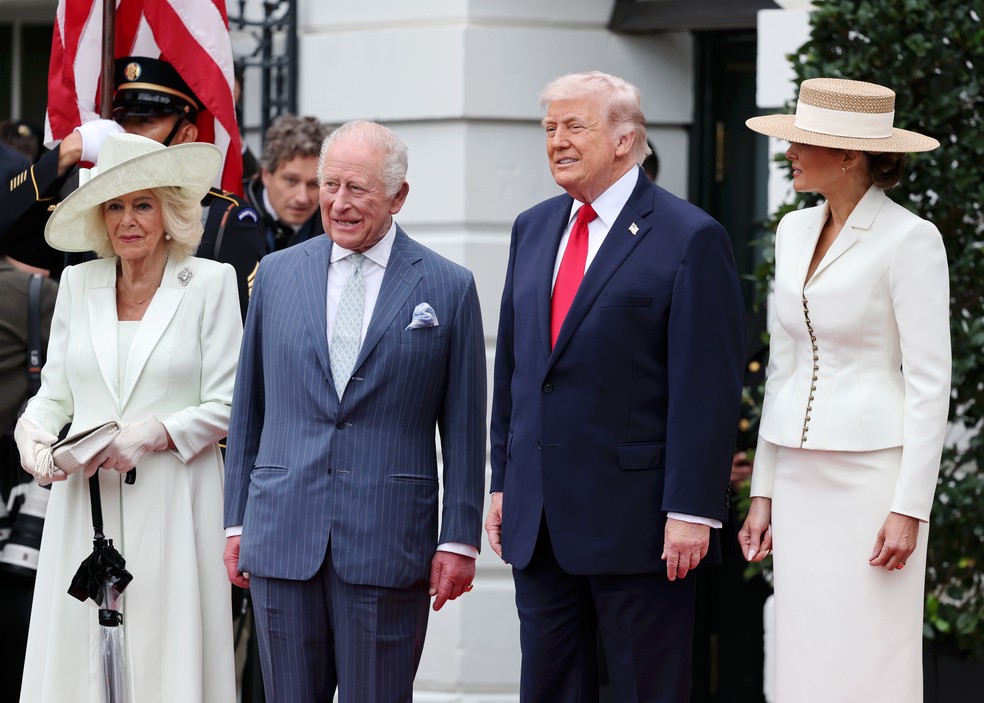 Rainha Camilla, Rei Charles, Donald e Melania Trump — Foto: Getty Images