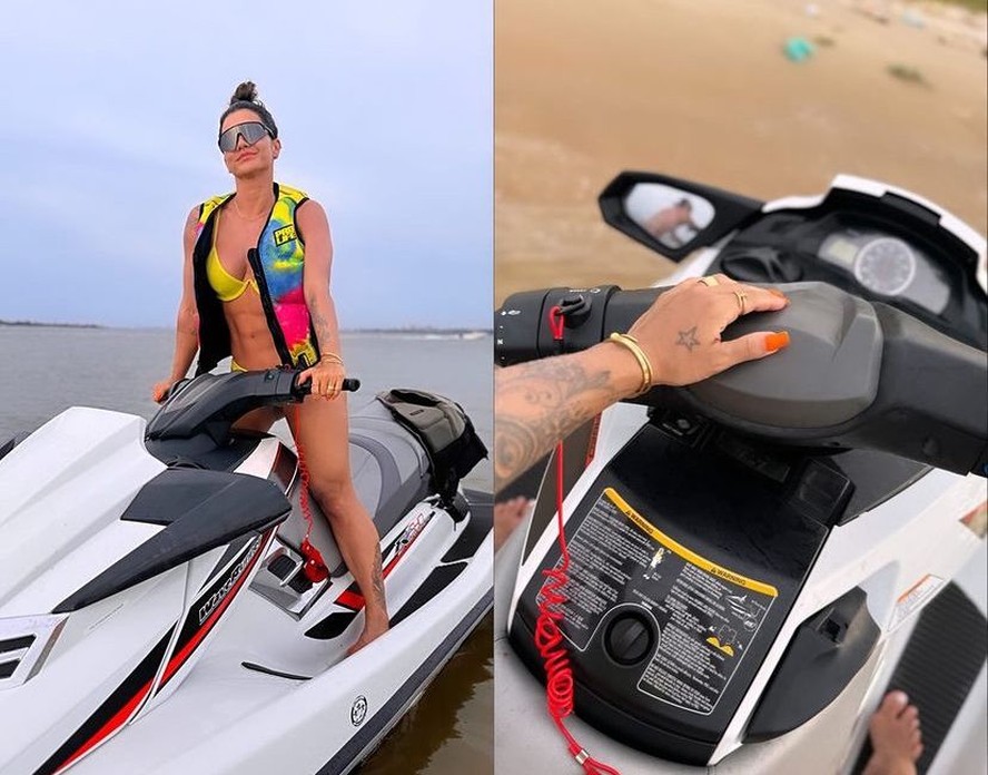Em dia de praia, Kelly Key curte passeio de jetski