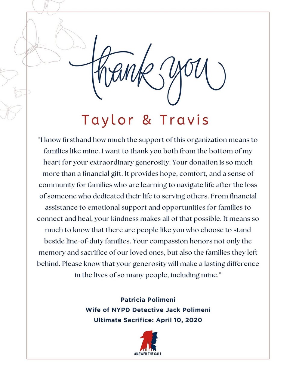 A organização compartilhou diversas mensagens carinhosas escritas para Taylor e Travis — Foto: Reprodução/Instagram