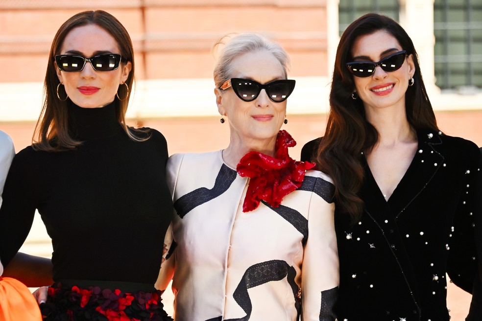Emily Blunt, Meryl Streep e Anne Hathaway — Foto: Getty Images