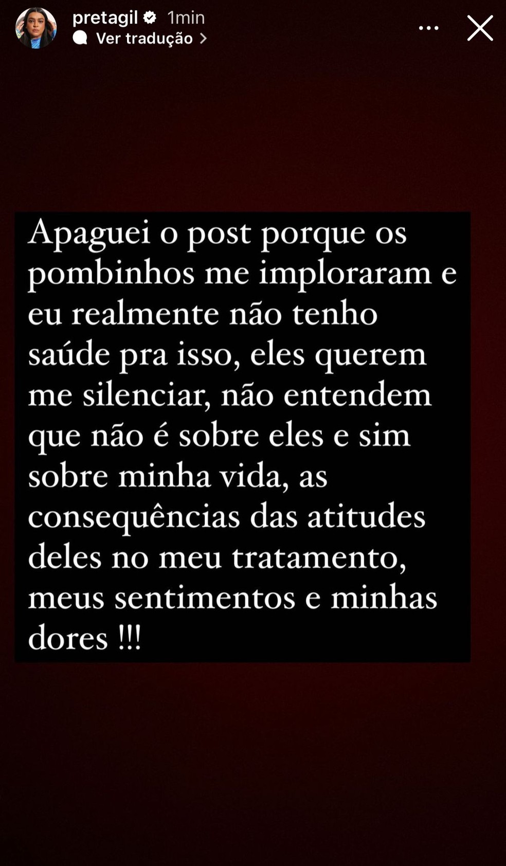 Stories Preta Gil — Foto: Reprodução/Instagram 