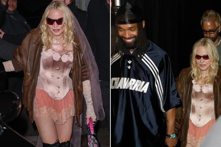 Madonna aposta em look de corset e véu de noiva em noite com Akeem Morris