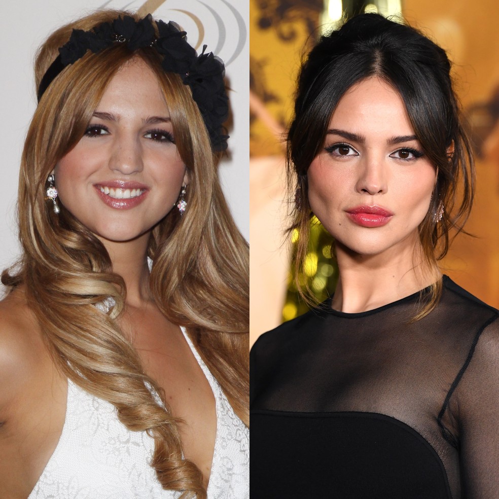  Eiza González antes e depois depois de cirurgias estéticas — Foto: Getty Images