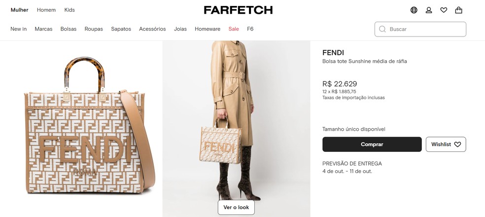 Bolsa tote Sunshine mdia de rfia da Fendi  Foto: Farfetch
