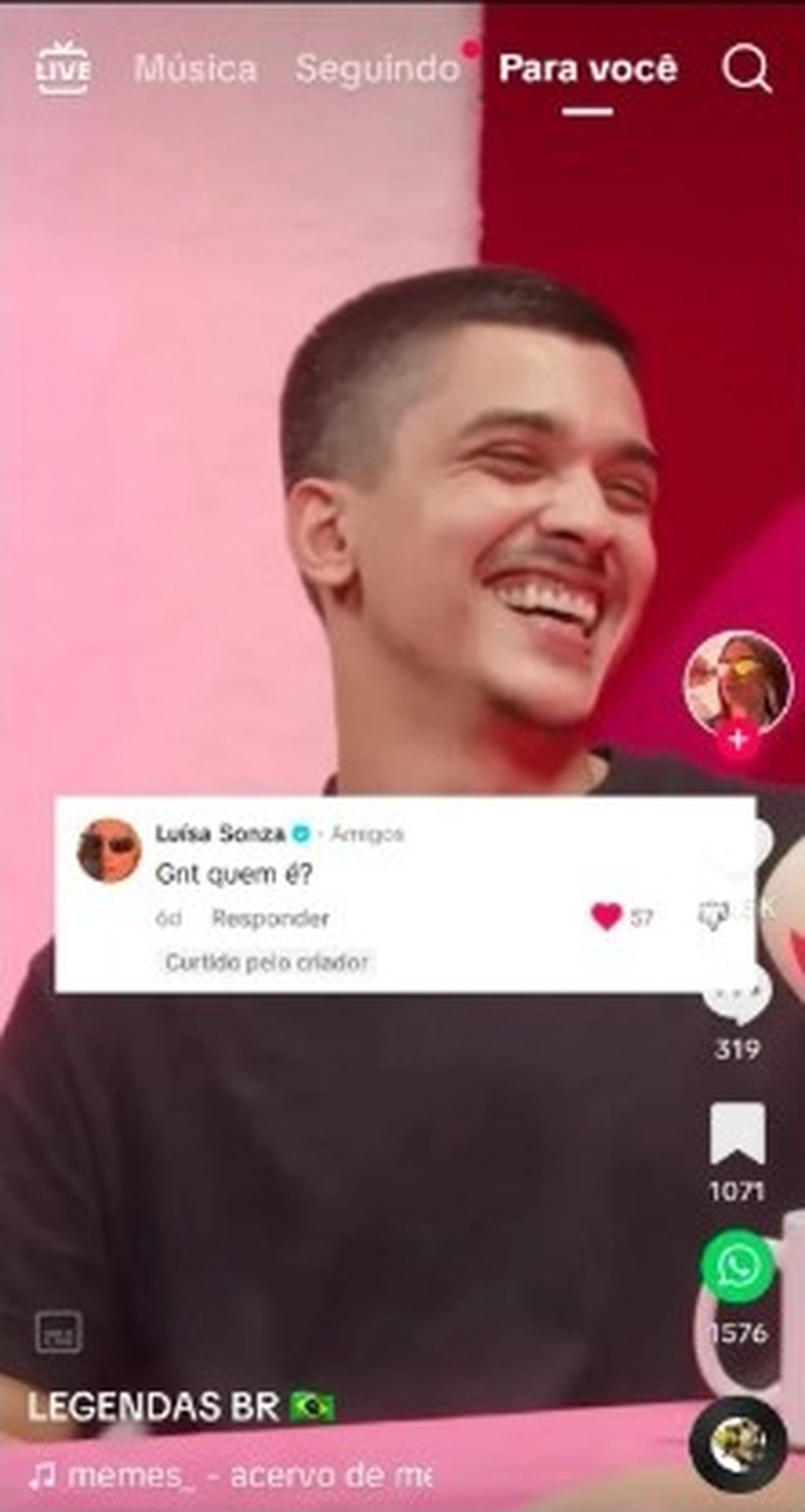 Comentário de Luísa Sonza foi o começo de romance com Chico Veiga — Foto: Reprodução TikTok
