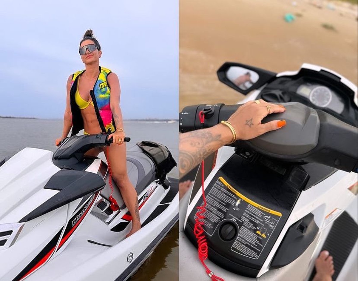 Em dia de praia, Kelly Key curte passeio de jetski