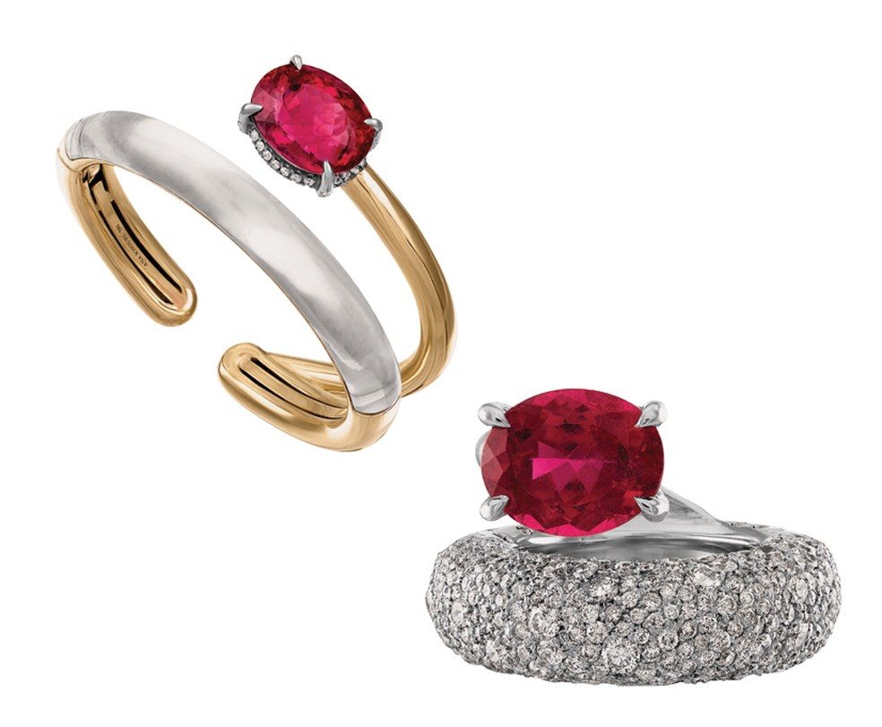 Bracelete comcristal de rocha e rubelita, anel comdiamante e rubelita — Foto: Divulgação