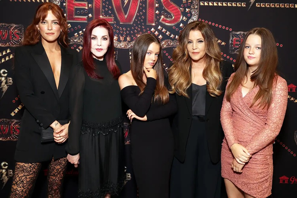 Riley Keough, Priscilla Presley, Harper Lockwood, Lisa Marie Presley e Finley Lockwood — Foto: Getty Images