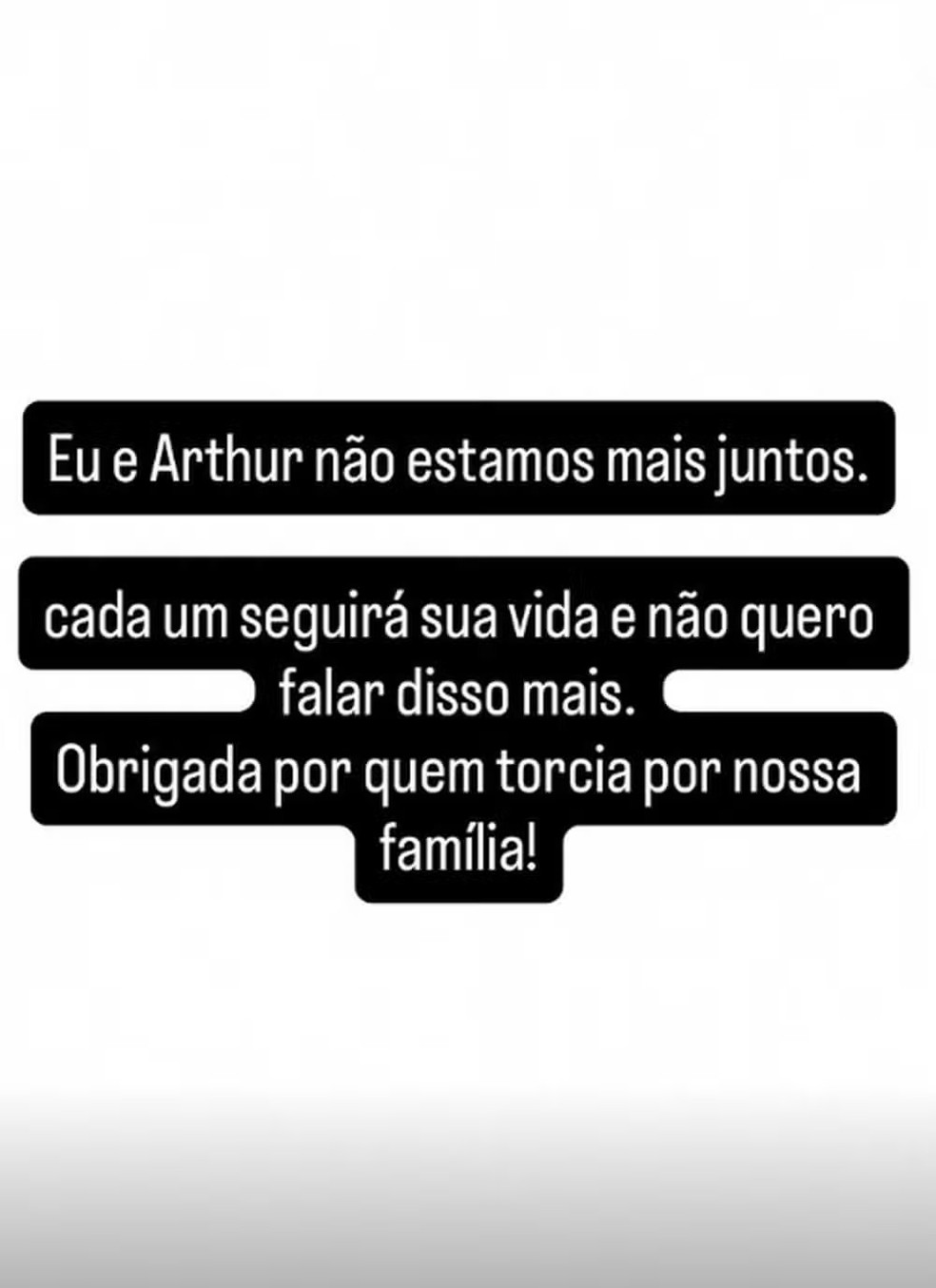 Story que Jheny Santucci apagou sobre fim de casamento com Arthur Aguiar — Foto: Reprodução/Instagram