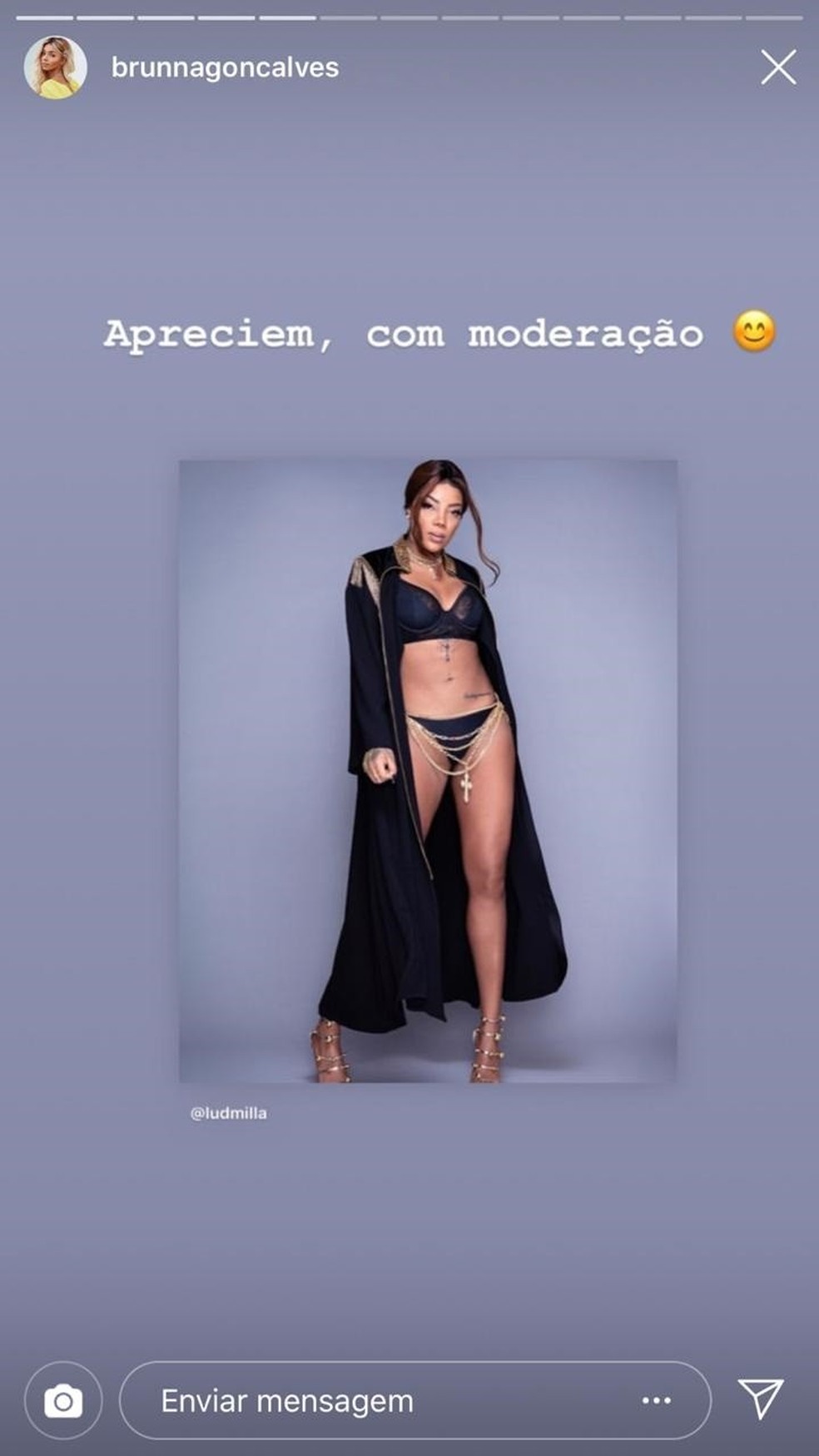 Brunna Gonçalves brincou ao repostar uma foto de Ludmilla (Foto: Instagram/ Reprodução) — Foto: Vogue