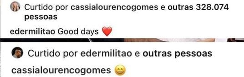Éder Militão e Cássia Lourenço trocam curtidas — Foto: Reprodução/Instagram