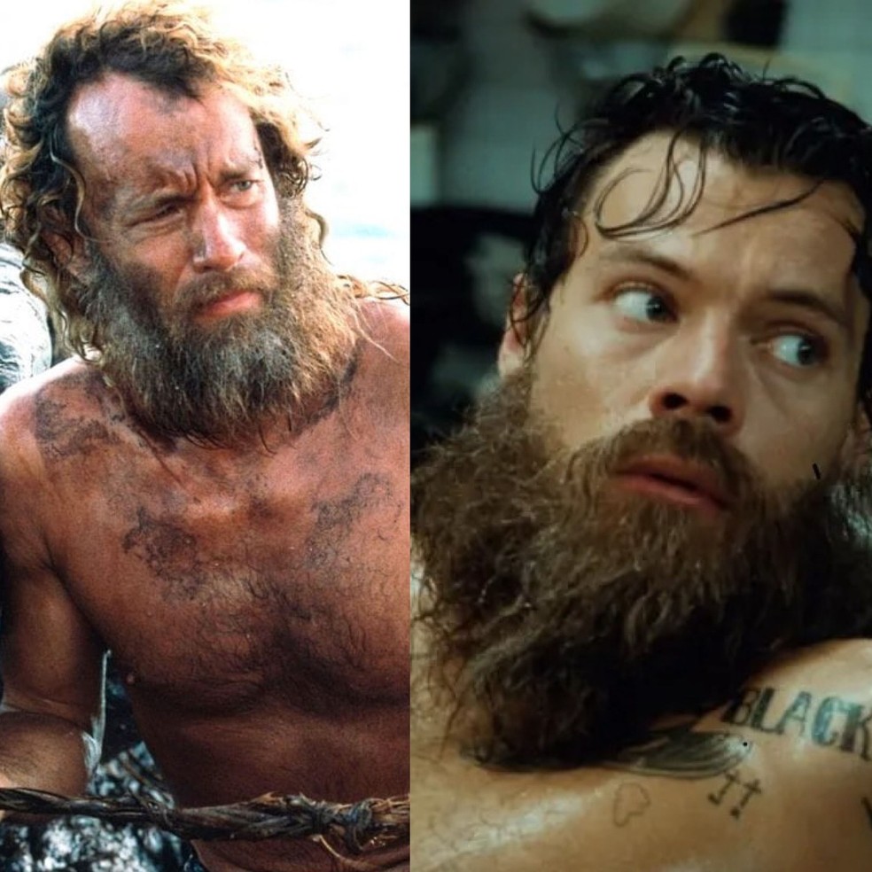 Harry Styles é comparado com personagem de Tom Hanks, em "O Náufrago", em novo clipe — Foto: Reprodução