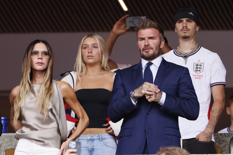 Victoria Beckham, Harper Beckham, Sir David Beckham e Romeo Beckham — Foto: Getty Images