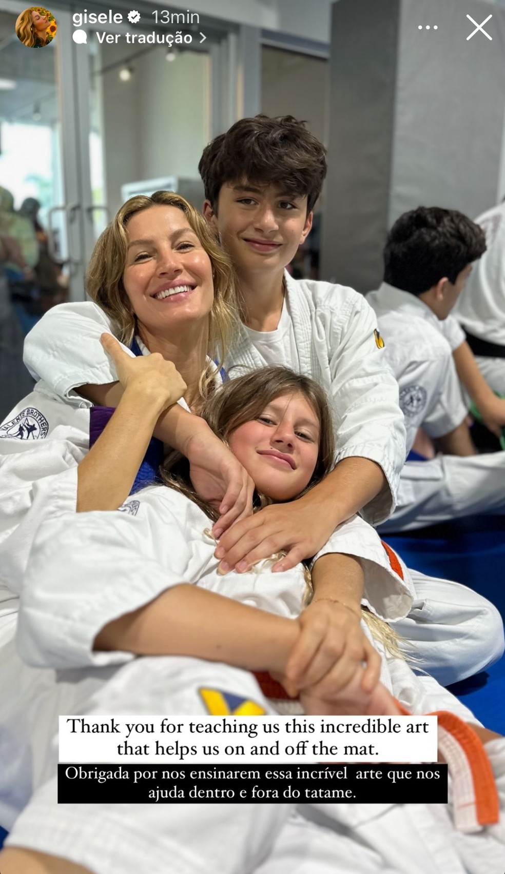 Gisele Bündchen e os filhos, Benjamin e Vivian — Foto: Reprodução/Instagram