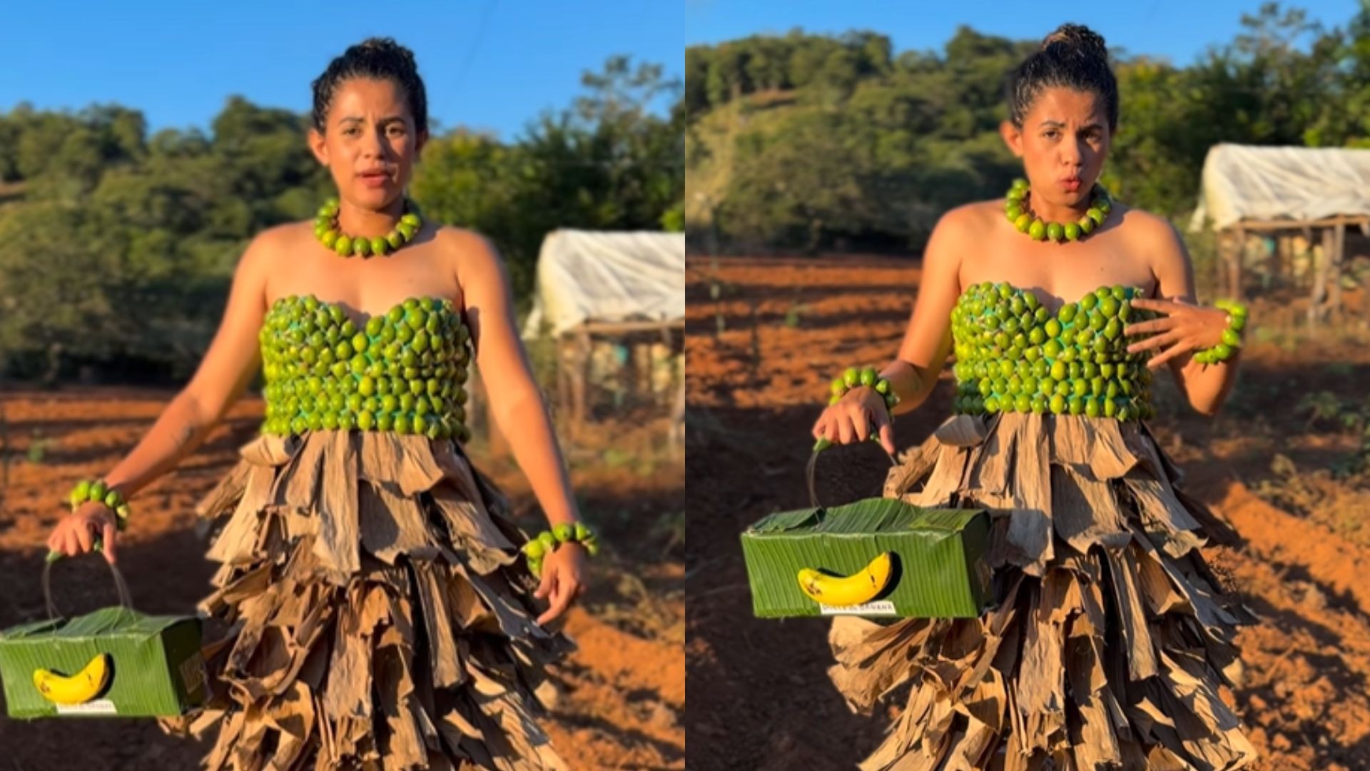 Influenciadora tocantinense surpreende com look feito de tucum e palha de bananeira e ganha elogios de famosos: 