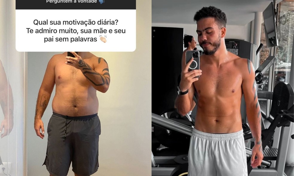 Ronald antes de perder 23kg e atualmente — Foto: Instagram