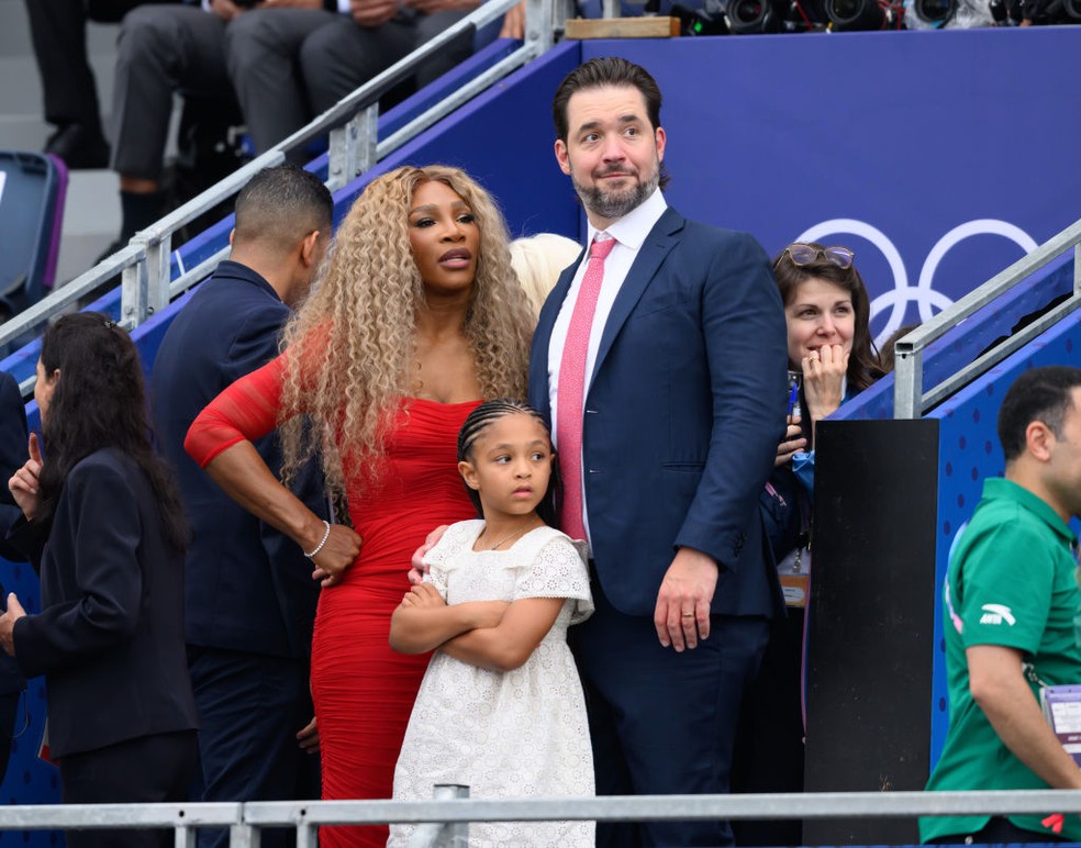 Serena Williams, Alexis Ohanian e Olympia — Foto: GettyImages