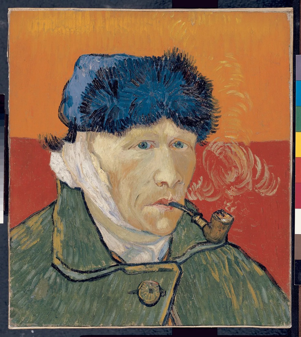 Vincent van Gogh, Autorretrato com a orelha enfaixada, janeiro de 1889. Óleo sobre tela, 49,5 × 44,2 cm. Adquirido por Gustave Fayet em 21 de março de 1902, de Émile Schuffenecker, permaneceu em sua coleção até o fim da vida. A obra não era exibida na França desde 1937 — Foto: Coleção particular/ divulgação