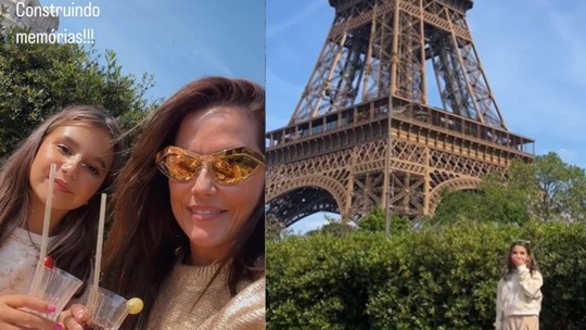 Deborah Secco e filha aproveitam piquenique de frente para a Torre Eiffel