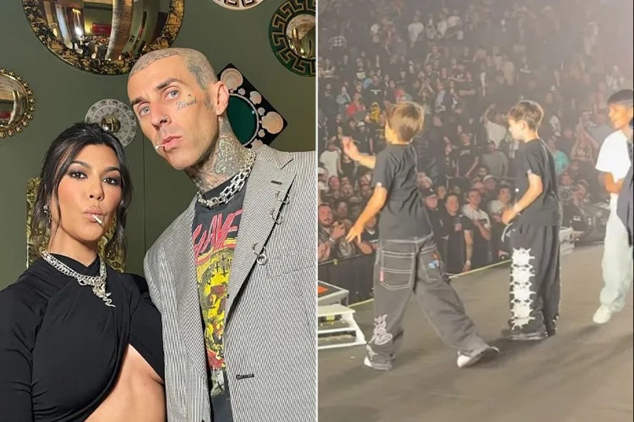 Kourtney Kardashian exibe 'momento rockstar' do filho em show do