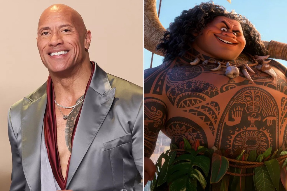Dwayne Johnson no Oscar de 2024; Maui em 'Moana 2 — Foto: GettyImages/Disney