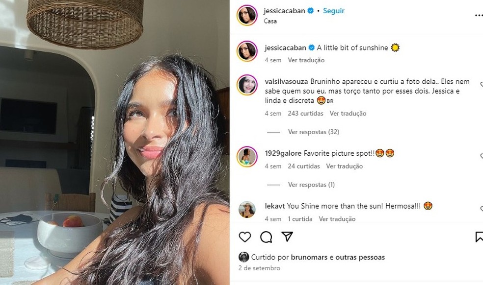 Bruno Mars curtiu foto de Jessica Caban — Foto: Instagram