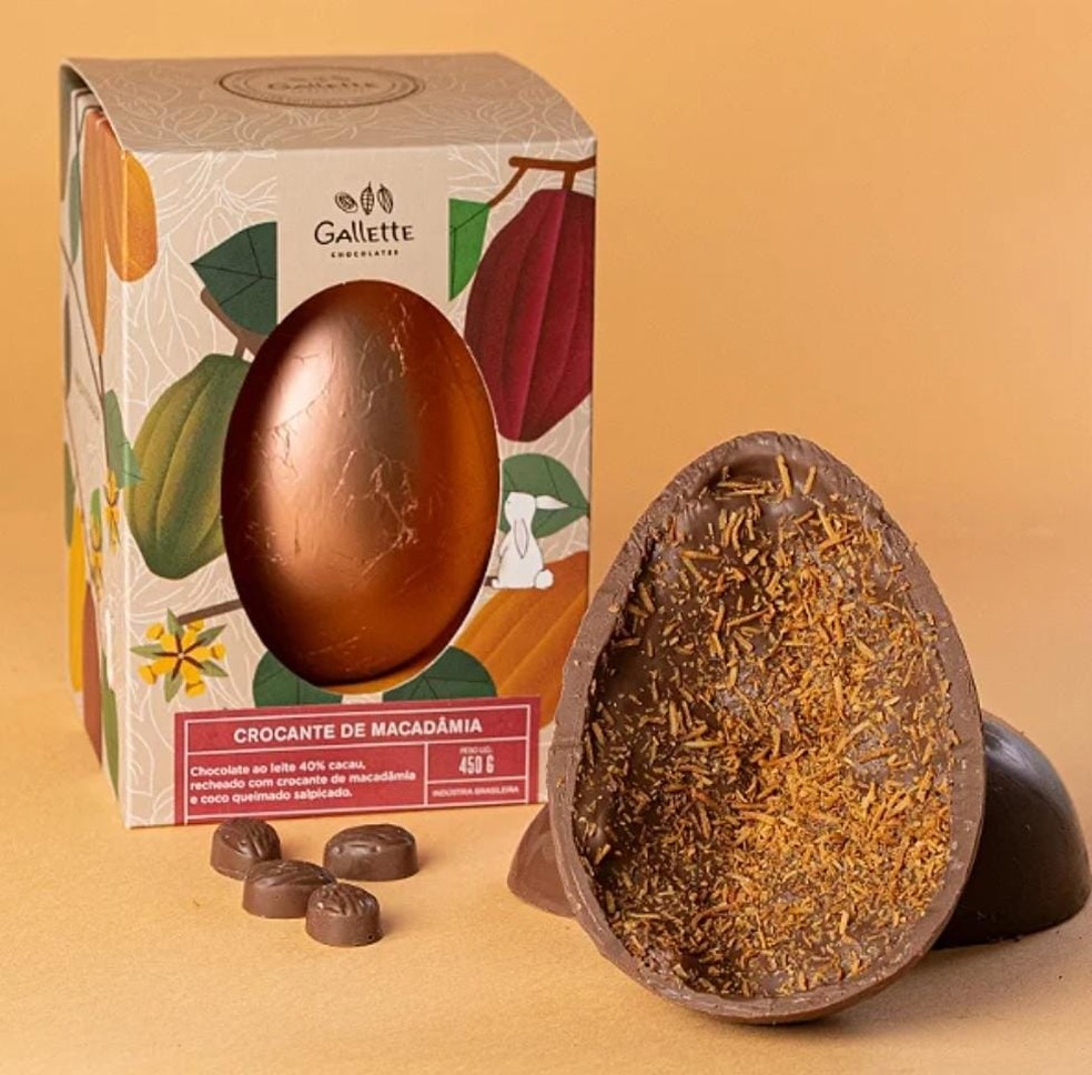 Gallette Chocolates – Ovo Crocante de Macadâmia & Coco Queimado | 450g — R$ 252 — Foto: Divulgação