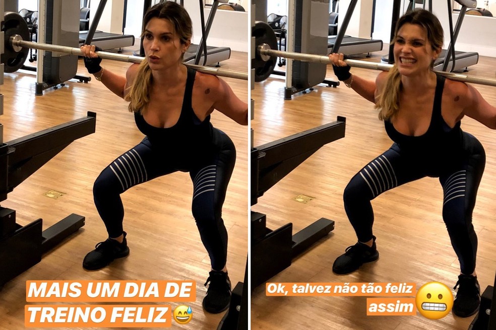 Flávia Alessandra faz caras e bocas em dia de treino