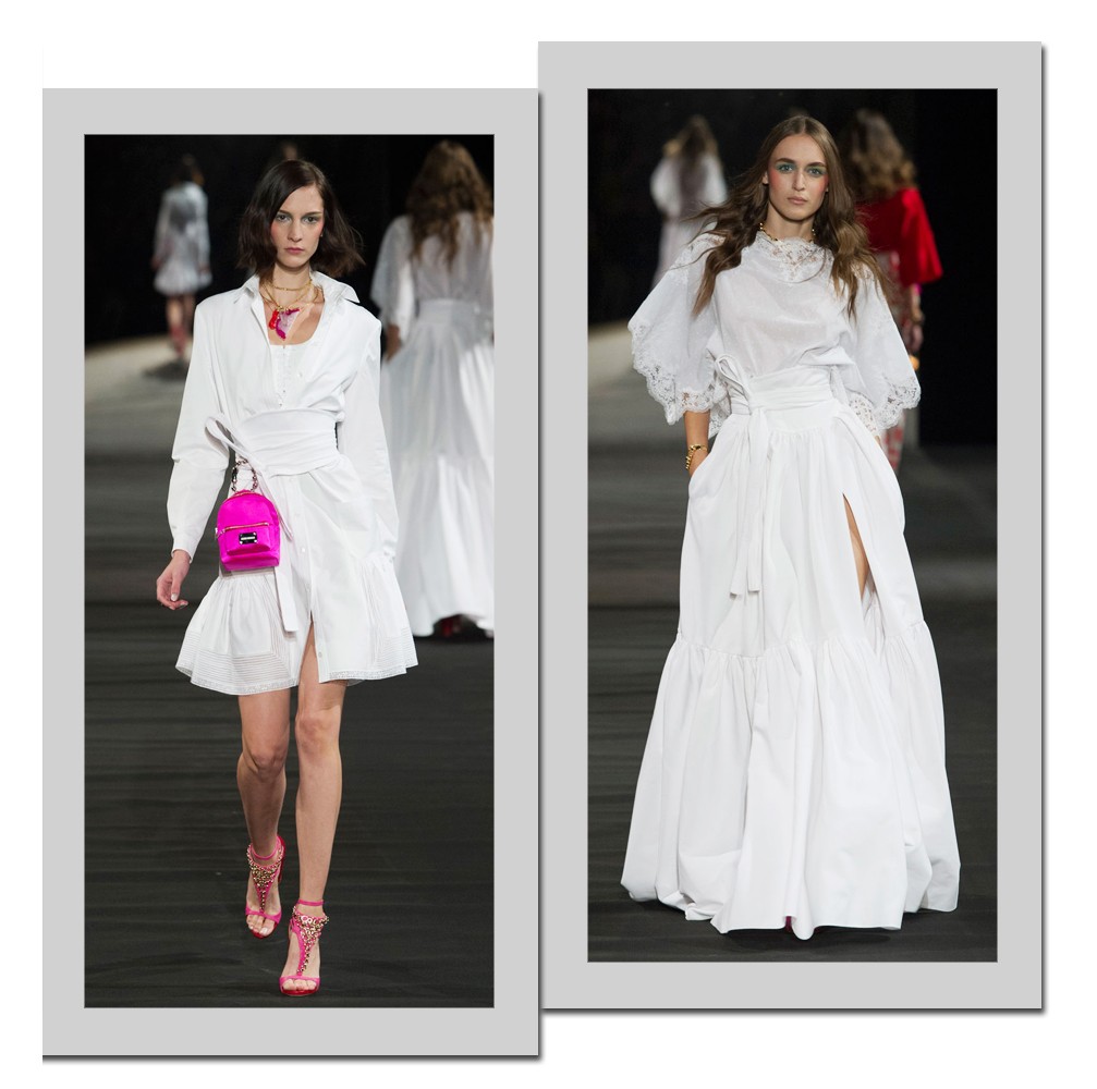 Alexis Mabille inspirou-se na camisa branca e transformou a clássica peça em vestidos com fendas generosíssimas
