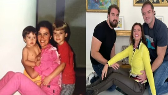 Luma de Oliveira se diverte ao recriar fotos antigas com filhos Thor e Olin Batista