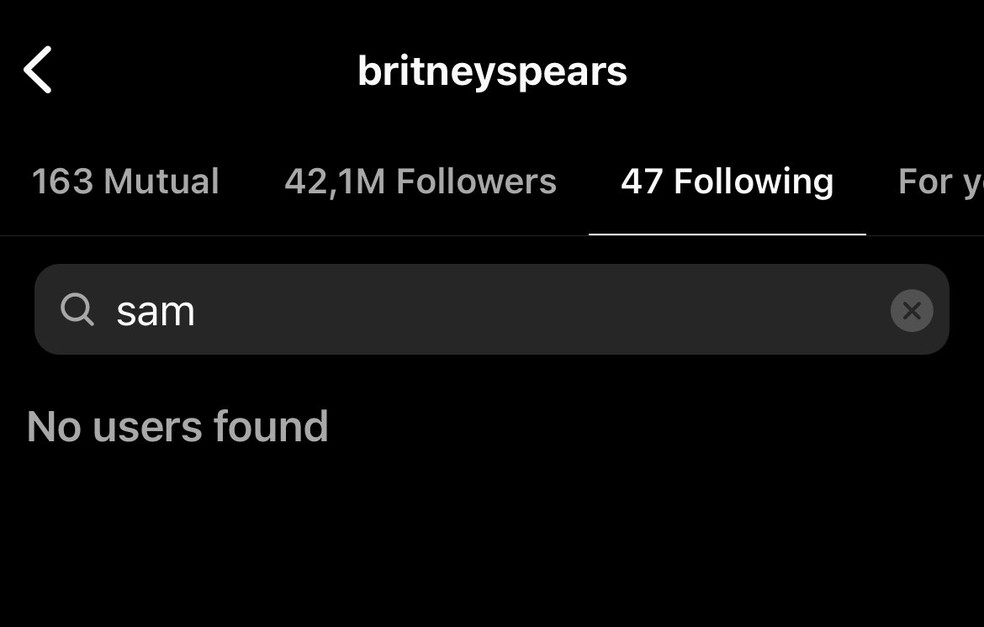 Britney não segue mais Sam — Foto: Instagram
