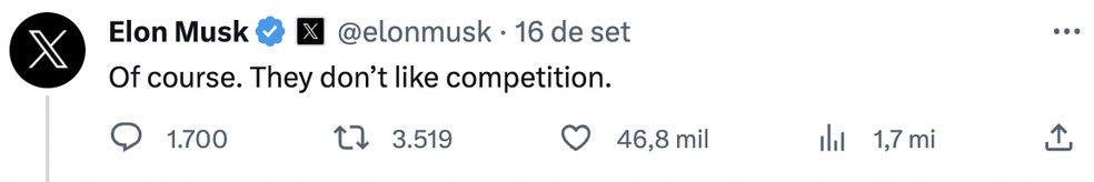 Resposta de Elon Musk ao vídeo de Russell Brand — Foto: Reprodução/Twitter